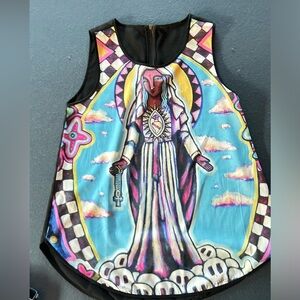 Virgin Mary watercolor design silk top